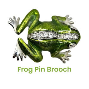 Frog Pin Brooch Green Sparkle Enamal Rhinestone Accents Sz 1.5 inches
